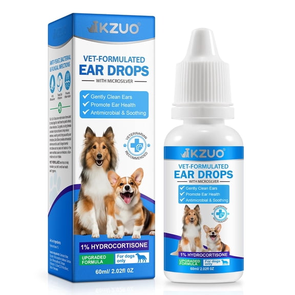 Dog & Cat Ear Infection Drops, Pets Ear Cleaning Drops with 1% Hydrocortisone, Itchy Ear Relief - 2.02 fl oz