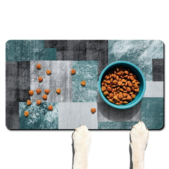 Dog Cat Food Mat, Dog Mat for Food and Water, Pet Dog Cat Bowl Mat, Non-Slip Super Absorbent Cat Feeding Mat with Turquoise Modern,17inx30in