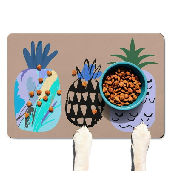 Dog Cat Food Mat, Dog Mat for Food and Water, Pet Dog Cat Bowl Mat, Non-Slip Super Absorbent Feeding Mat with Pineapple Fruit,16inx24in