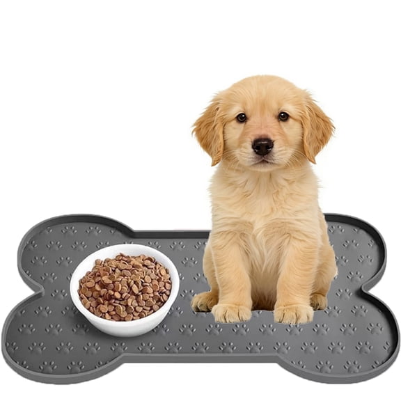 Dog Cat Food Mat Raised Edges Dog Feeding Mat Silicone Food Mat for Pet Bowls Milkbrown,Gray 10" x 20"