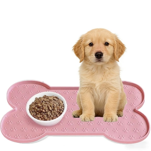 Dog Cat Food Mat Raised Edges Dog Feeding Mat Silicone Food Mat for Pet Bowls Milkbrown,Pink 10" x 20"