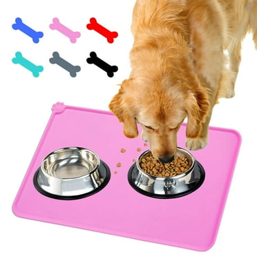 Dog Cat Food Mat, Waterproof Silicone Feeding Placemat Water Bowl Tray for Floors, Dog Feeding Mats with Raised Edges Design, Pink