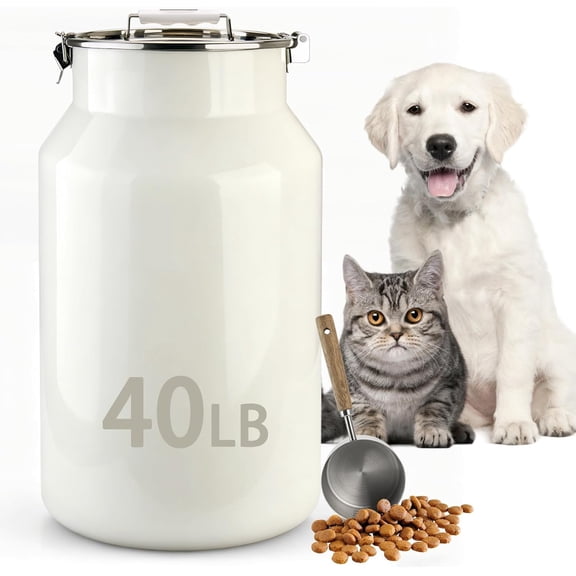 Dog-Cat Food Storage Container 40 lb/38 Qt, Large Stainless Steel Pet Food Bin with Airtight Lid & Scoop Included, Durable 304 Metal Storage for Dogs & Cats