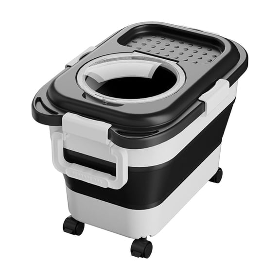 Dog/Cat Food Storage Container with Cup,Collapsible Food Storage Containers with Rolling Wheel Airtight Locking Lid,to Keep Dry Food Fresh,Easy to Move,for Home Travel Camping
