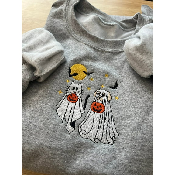Dog Cat Ghost Embroidered Sweatshirt