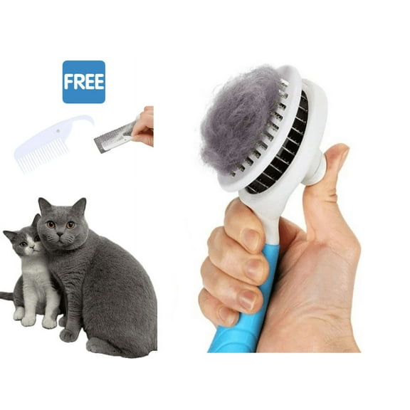 Dog & Cat Grooming Brush, Self Cleaning Slicker Brushes for Dogs Cats Pet Grooming Brush Tool Gently Removes Loose Undercoat, Mats Tangled Hair Slicker Brush for Pet with Flea Comb