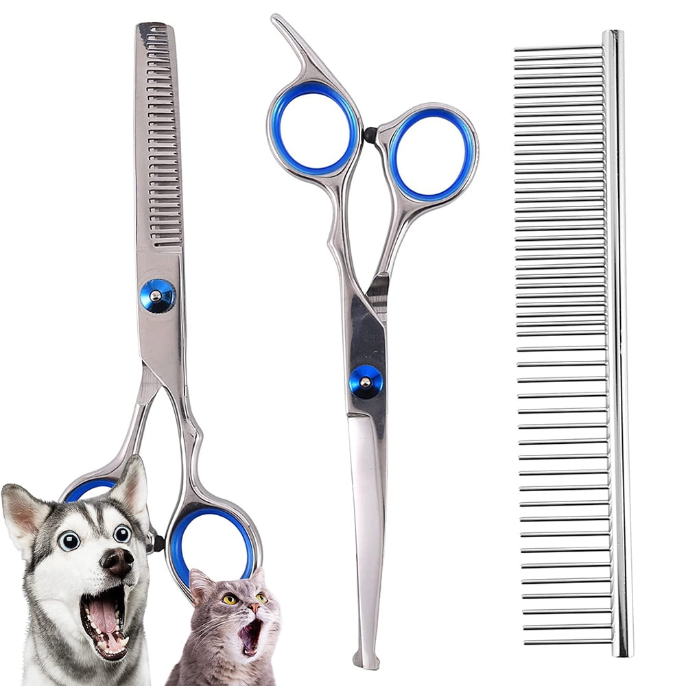 Dog Cat Grooming Scissors Pet Grooming Scissors Heavy Duty Stainless Steel Dog Cat Scissors Kit Include Curved Scissors and Comb for Grooming Dog