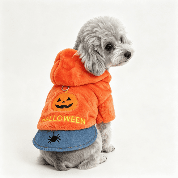 Dog Cat Halloween Pumpkin Costume,Pet Dress-up Costumes,Puppy Warm Outfits Plush Hoodie Animal Autumn Winter Clothes