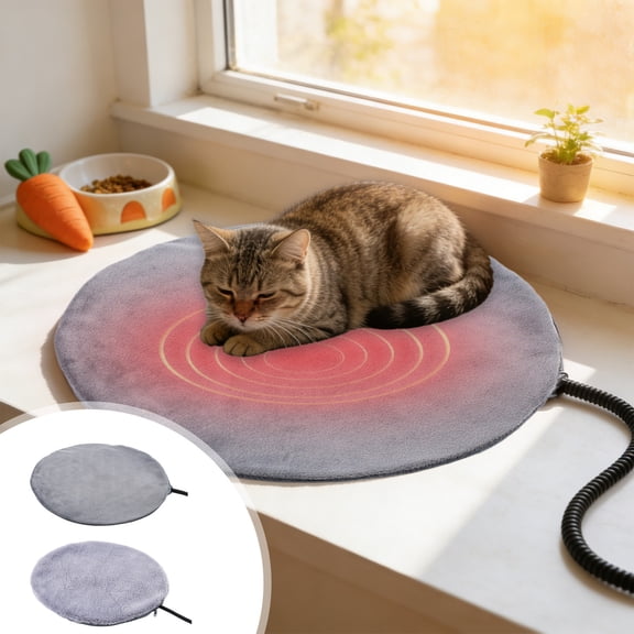 Dog Cat Heating Pad,16" Dia Long Plush Warm Thermal Pet Pad for Indoor Outdoor Pet,Automatic Electric Heated Bed Mat for Indoor,Waterproof Cat Bed with Soft Fleece Cover,Easy To Clean Home Decor