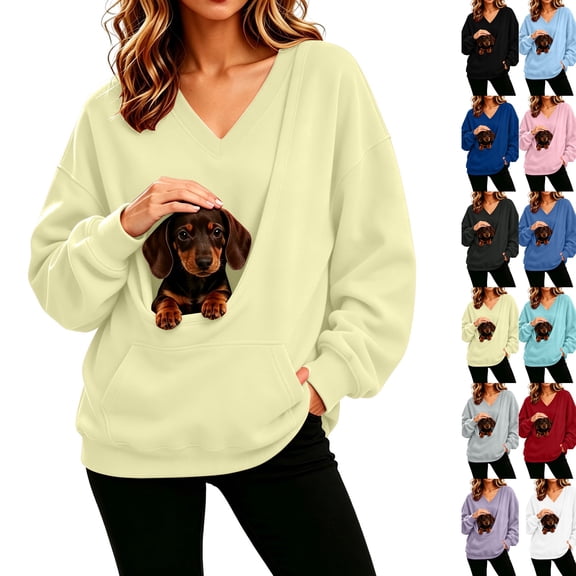Dog Cat Hoodie with Pet Pouch, Pet Carrier Hoodies with Kangaroo Pocket, Pet Pouch Sweatshirt for Women, Pets Walking Casual Daily Wear,Khaki,XL