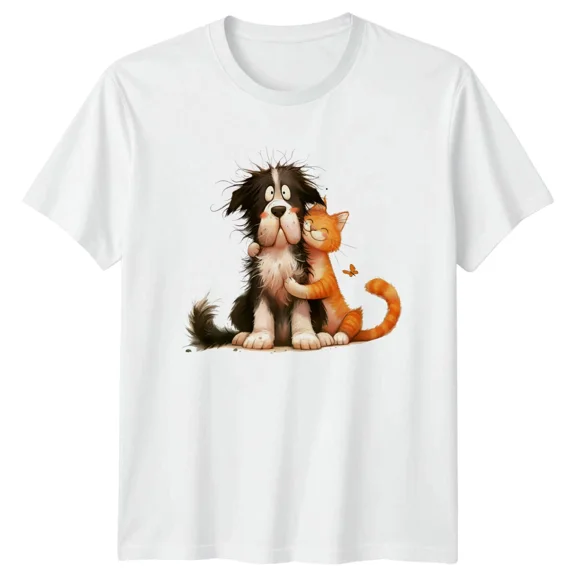 Dog Cat Hugging Animals Graphic Mens T Shirt Womens Tee Pet Love Unisex
