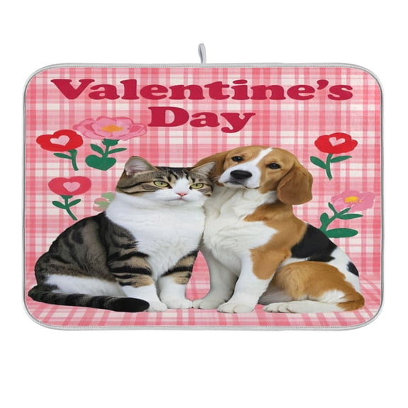 Dog Cat Love Dish Drying Mat 16x18 Absorbent Microfiber Draining Rack Pad for Kitchen Counter Sink