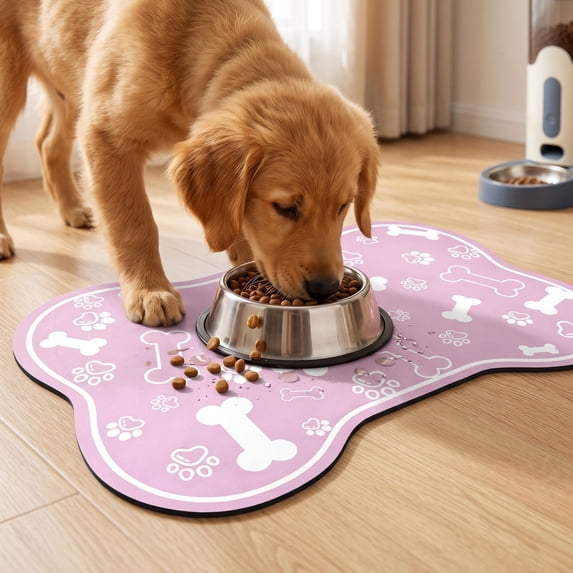 Dog Cat Mat for Food and Water,Bone Shaped Dog Placemat Bowl Mat with Rubber Backing,Rapid Absorbent Pet Feeding Mat, No Stains Pet Food Mats Indoor, Pet Accessories Supplies, 12"×19"