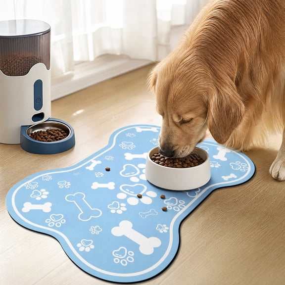 Dog Cat Mat for Food and Water,Bone Shaped Dog Placemat Bowl Mat with Rubber Backing,Rapid Absorbent Pet Feeding Mat, No Stains Pet Food Mats Indoor, Pet Accessories Supplies, 12"×19"
