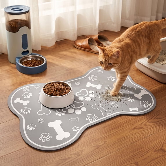 Dog Cat Mat for Food and Water,Bone Shaped Dog Placemat Bowl Mat with Rubber Backing,Rapid Absorbent Pet Feeding Mat, No Stains Pet Food Mats Indoor, Pet Accessories Supplies, 12"×19"