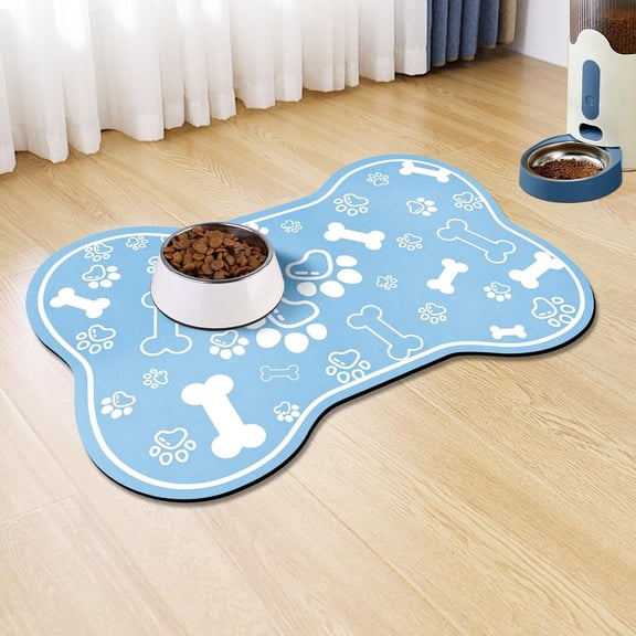 Dog Cat Mat for Food and Water,Rapid Absorbent Pet Feeding Mat, Bone Shaped Dog Placemat Bowl Mat with Rubber Backing,No Stains Pet Food Mats Indoor, Pet Accessories Supplies,Blue 12"18"