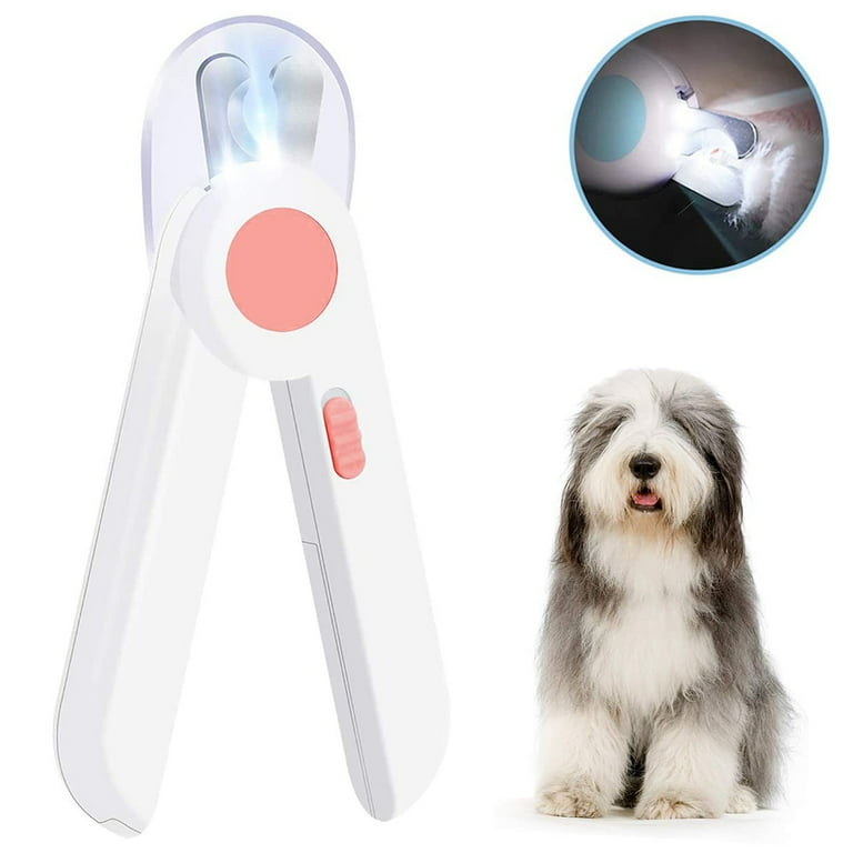 Xelparuc Dog cat nail clippers trimmer pet led light to avoid over cutting nails free file razor sharp blade professional grooming tools pink