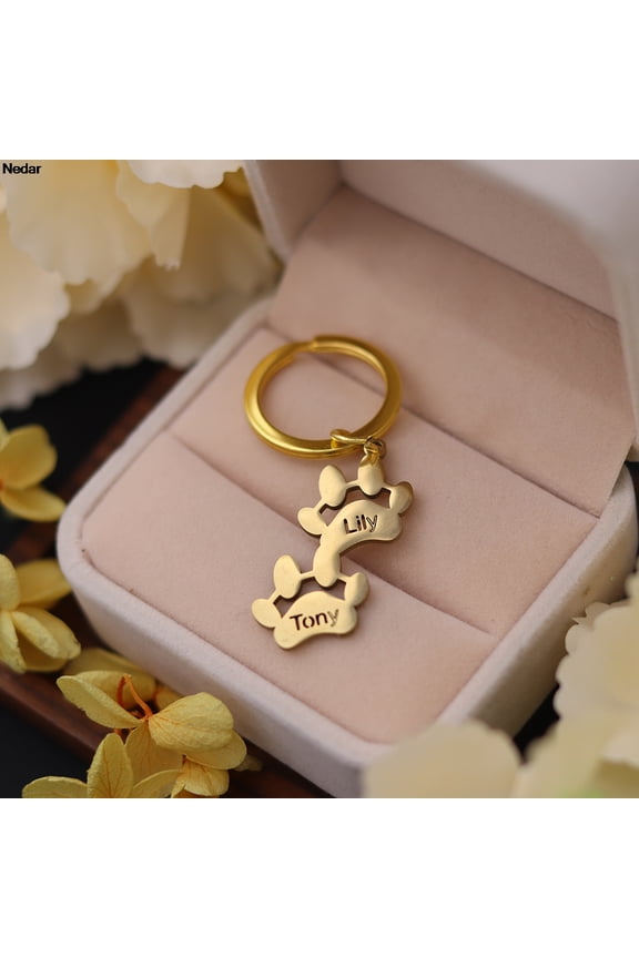 Dog Cat Paw Custom Name Charm Keychains Stainless Steel Personalized Pet Memorial Customized Animal Nameplate Keyring Gift