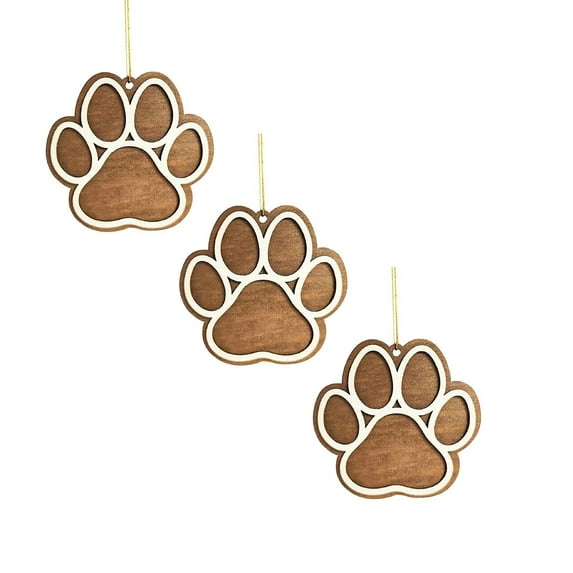 Dog & Cat Pawprint Christmas Keepsake Ornament, Wooden Hanging Decor for Christmas Tree, DIY Pet Hanging Wood Signs & Tags Xmas Gift 3/2/1PCS