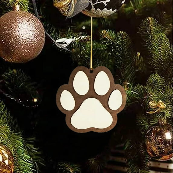 Dog & Cat Pawprint Christmas Keepsake Ornament, Wooden Hanging Decor for Christmas Tree, DIY Pet Hanging Wood Signs & Tags Xmas Gift 3/2/1PCS