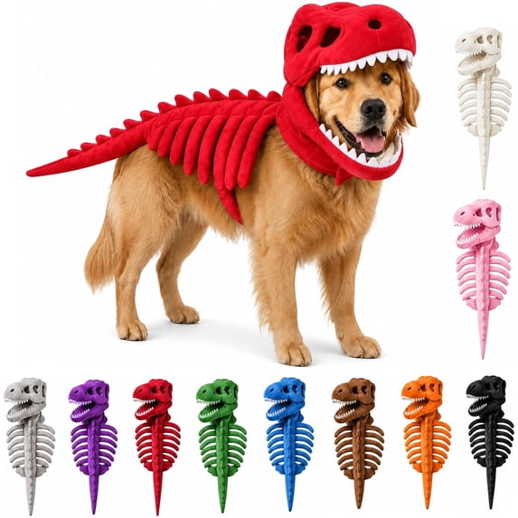Dog Cat Pet Dinosaur Skeleton Costume Soft Plush Dino Outfit,Glow in The Dark Dog Dinosaur Costume Halloween Pet Outfit,Realistic 3D Skeleton Funny Costume for Dogs Big Breeds for Family