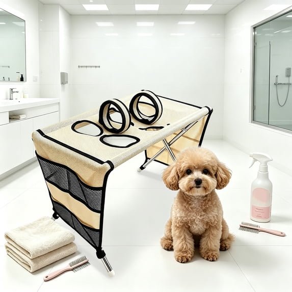 Dog Cat Pet Grooming Hammock Table, Detachable Stainless‑Steel Stand Bite Resistant Mesh Rest Sling Bed for Grooming Nail Cutting Bath Care