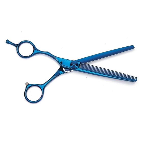 Dog Cat Pet Lefty Grooming Shears Blue Titanium Pro Quality Left Hand Scissors (Thinning Shears)