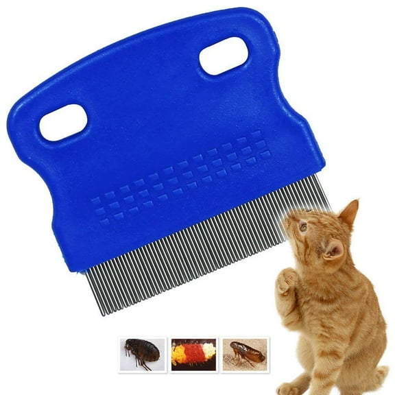Dog Cat Pet Lice &Flea & Nit Removal Comb/Brush, Precision Spaced Stainless Steel Teeth Locked into Sturdy Plastic Handle for Easy Cleaning(Blue)