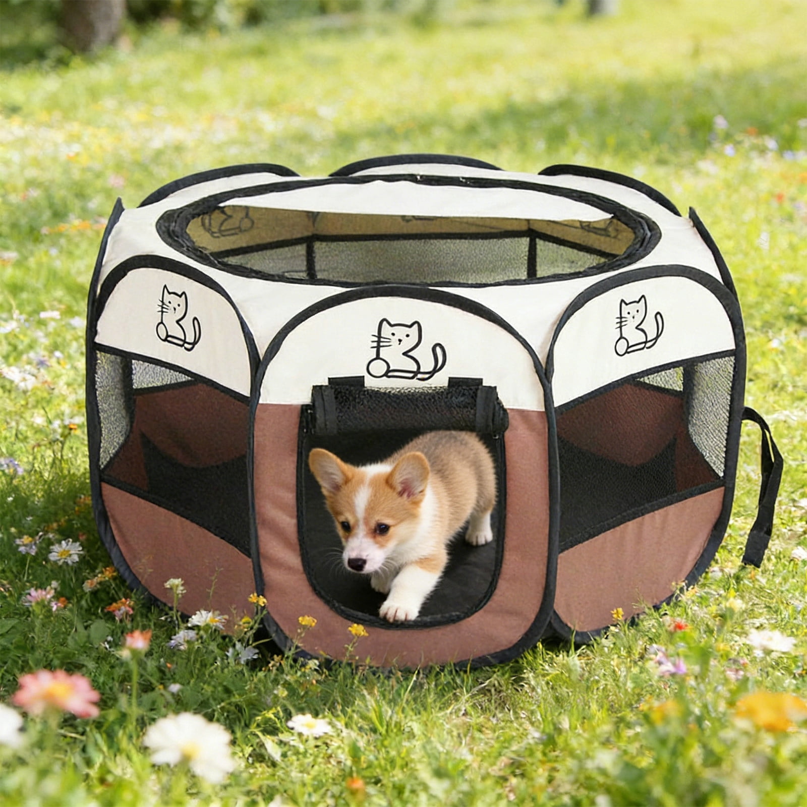 Dog Cat Playpen, Enclosed Foldable Pet Tent, Portable Puppy Pet Crate Indoor for Small Dogs Cats Rabbits, Foldable Dog Cage Enclosure for Outdoor, Dogs Tent Kennel with Carrying Case