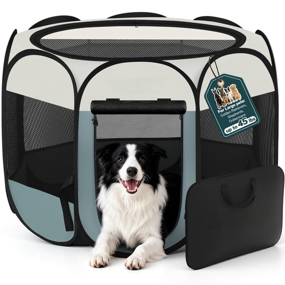 Dog Cat Playpen, Portable Small Animal Playpen Crate Indoor for Dogs Cats Rabbits, Foldable Guinea Pigs Bunny Cage Enclosure for Outdoor, Pop Up Dogs Cats Tent Kennel with Carrying Case, Blue