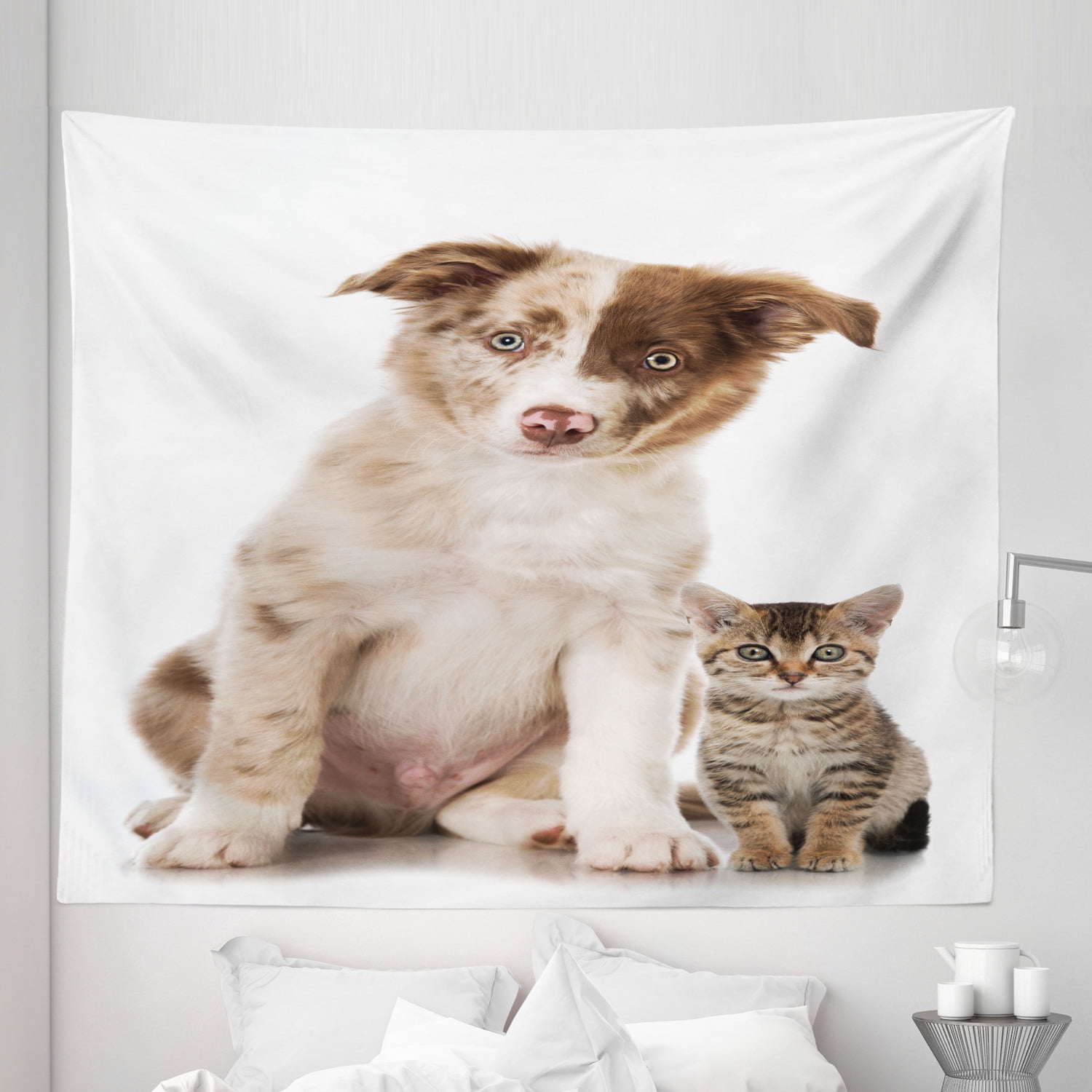 Kitten Cat And Dog Mix Breed Dog And Cat Tapestry, Border Collie