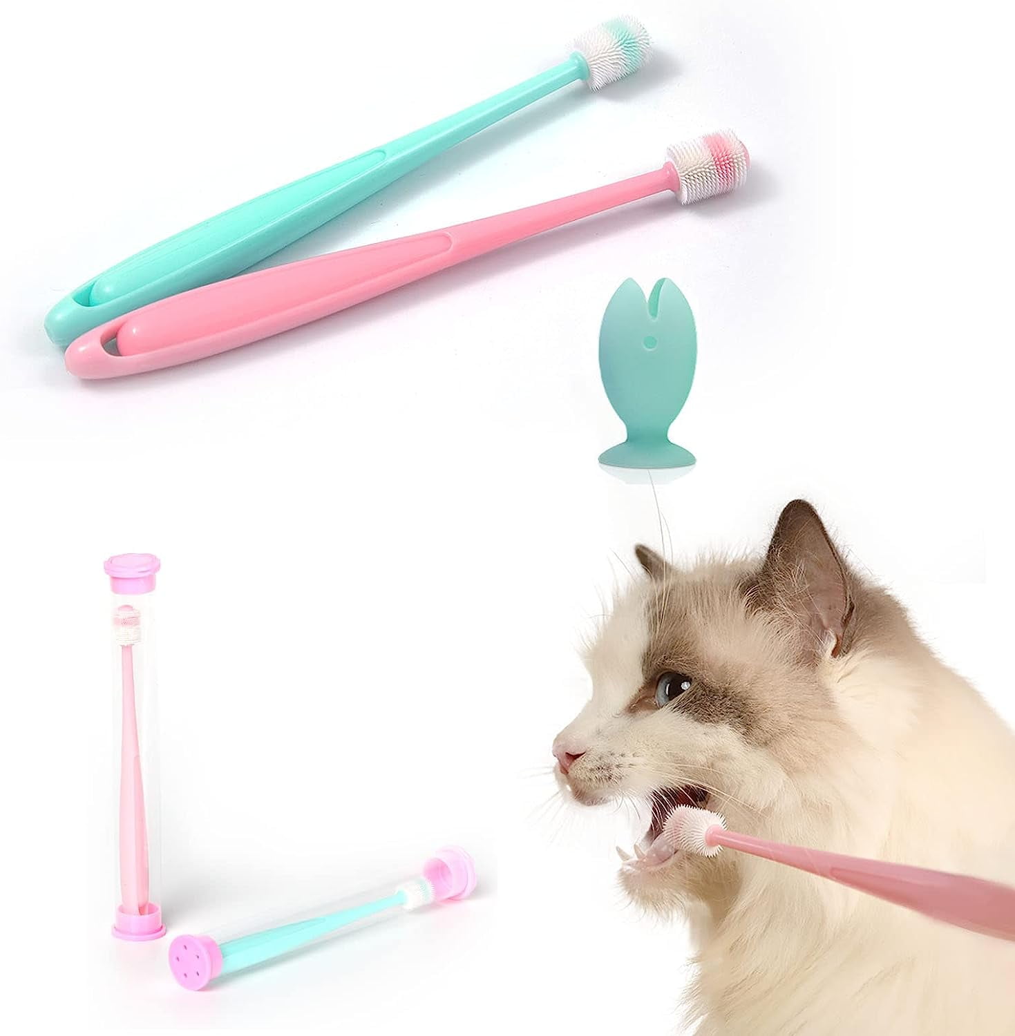 PET BRUSHES 3PCS Soft Silicone 360 Degree Dog Cat Toothbrush for Dental Care Easy Handling Light Blue Pink Walmart