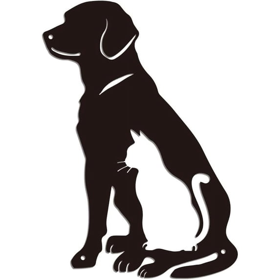 Dog Cat Wall Art Decoration Black Metal Wall Art Decor Sign for Home Indoor Pet Animal Iron Wall Hanging Decor for Front Porch Garden Office Living Room Pet Store Wall Decoration 21x30cm