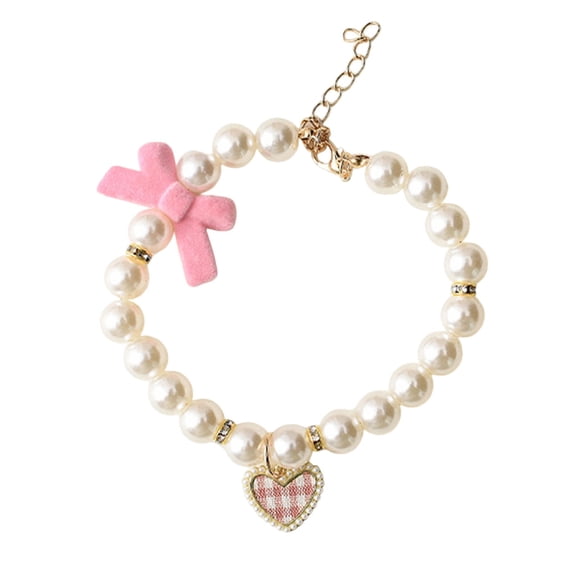 Dog Cats Pearls Necklace Handmade Pet Long Elegant Bowknot Pattern Necklace for Everyday Wear and Pet Gatherings