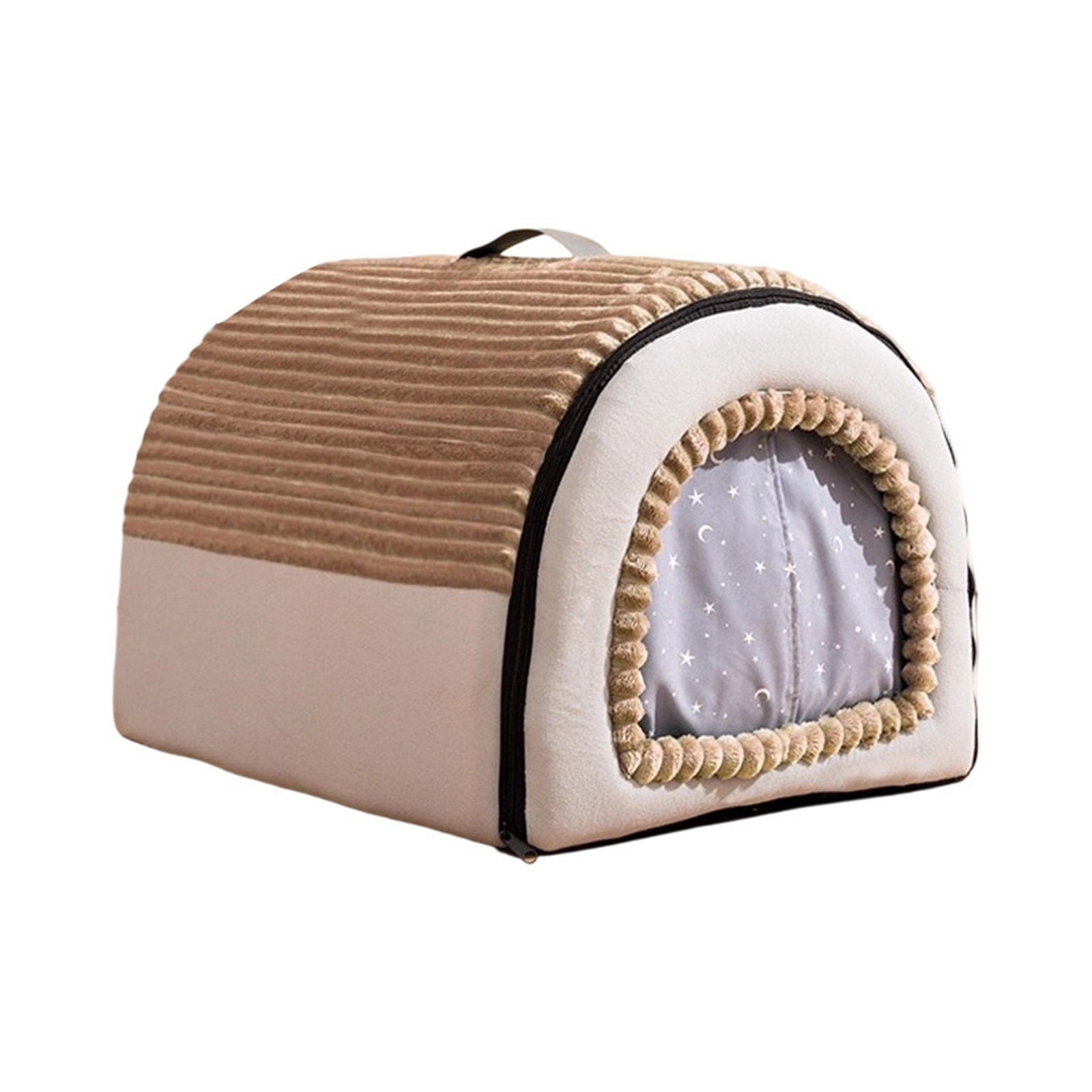 Dog Cave Bed with Door Flap, Enclosed Winter Warm Cat House Tent & Small Dog Hideout, Portable Pet Bed with Reversible Washable Cushion for Indoor Puppy & Cat
