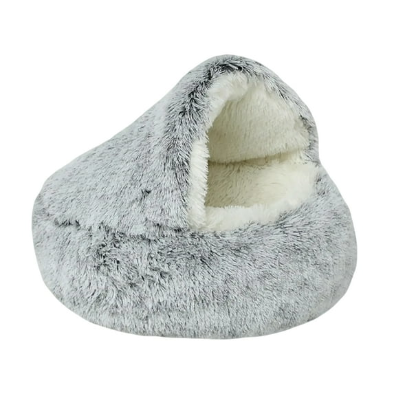 Dog Cave Bed for Small Dogs Cats Pets, 23.62Inch Gray Fluffy Covered Hooded Cozy Burrow Puppy Beds for Pet Gifts