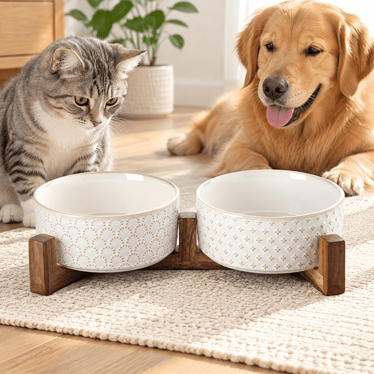 Dog Ceramic For Small Medium Dogs - 4-cup Dual Food & Water Bowl Set ...