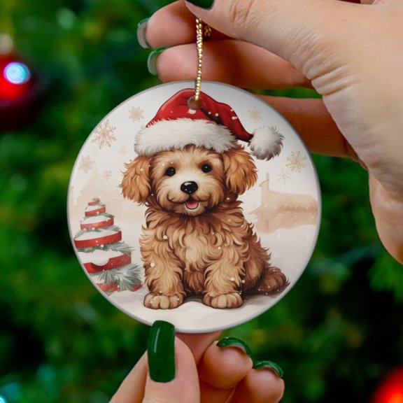 Dog Ceramic Ornament Round Christmas Cockapoo Puppy 2D FLAT CIRCLE Ceramic Ornament