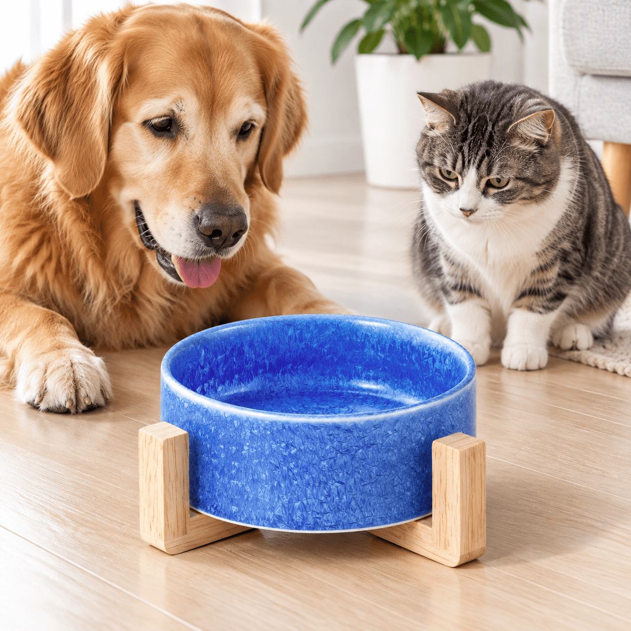 Dog Ceramic Small With Stand 1.9 Cup Single Set Blue - Walmart.com