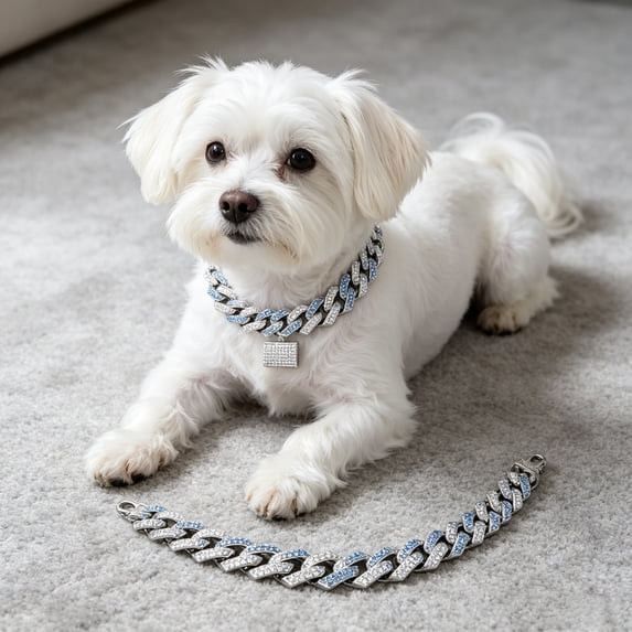 Dog Chain Collar, Cuban Link Puppy Collar Glitter Rhinestone Cat Collars for Small Medium Large Pet Dogs,Gifts for Pet Lovers(A)
