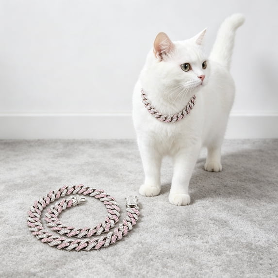Dog Chain Collar, Cuban Link Puppy Collar Glitter Rhinestone Cat Collars for Small Medium Large Pet Dogs,Gifts for Pet Lovers(B)