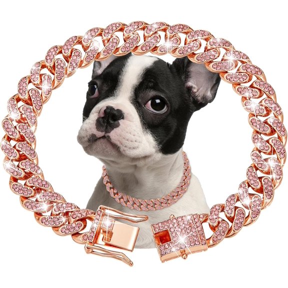 Dog Chain Collar Diamond Cuban Link Dog Collar 13mm Wide Dog Necklace Metal Cat Chain Pet Crystal Collar Jewelry Accessories for Small Medium Large Dogs Cats 1Pack