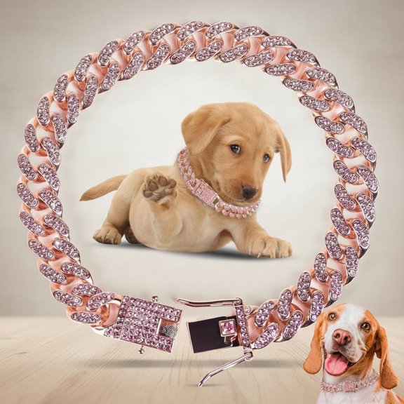 Dog Chain Collar Diamond Link Collar with Secure Buckle Pet Crystal Collar
