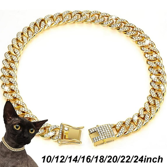 Dog Chain Collar Diamond Link Dog Collar, Cuban Link Collar with Reassuring Buckle, Pet Cuban Collar Jewelry Accessories for Small Medium Large Dogs Cats