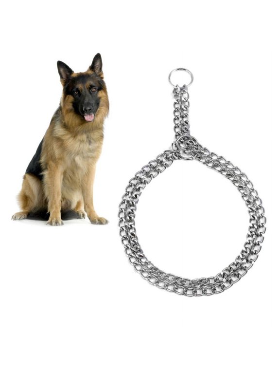 Dog Chain Collar Pet Iron Metal Double Chain Row Neck Leash Gear Choke Chain Walking Training for Small Medium Large Dogs
