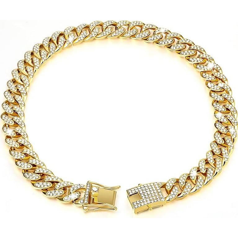 Dog Chain Diamond Collar Walking Metal Chain Collar with Design Secure Buckle Pet Collar Jewelry Accessories for Small Medium Large Dogs Cats Gold 20 Inch Walmart
