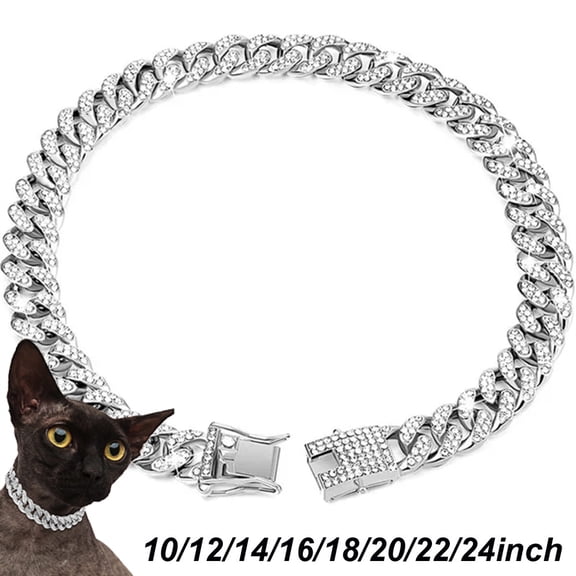 Dog Chain Diamond Cuban Collar Walking Metal Chain Collar with Design Secure Buckle Dog Collar Designer Bling Pet Necklace