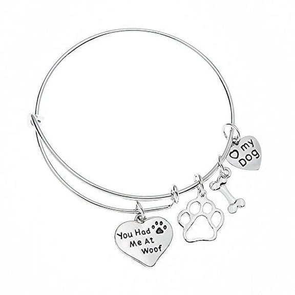 Dog Charm Bracelet - Paw Print Jewelry- Dog Lovers Bracelet- Dog Owner Bangle -Perfect Gift for Dog Lovers