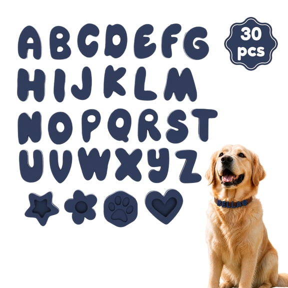 Dog Charms for Collar – 30 Pcs Silicone Letter Charms, Waterproof Alphabet Pet ID for Dog Cat Collars, DIY Personalized Name Pendant (Navy)