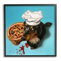 Dog Chef Pizza Bite Portrait Animals & Insects Painting Black Framed Art Print Wall Art